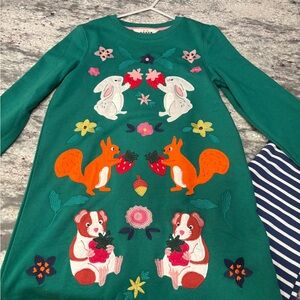 Mini Boden Sweatshirt Appliqué dress and Leggings. Size 9-10y. Never worn.